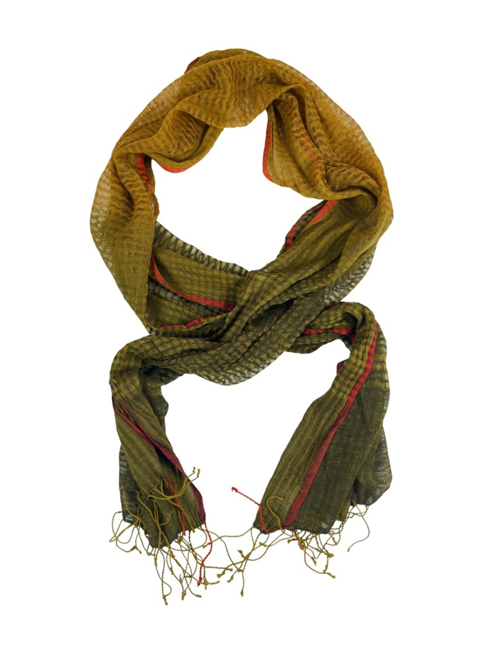 Eileen Fisher Olive Green Scarf with Rust Edge